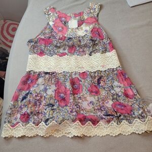 Anna Sui for Anthropology Silk Multicolor Floral Lace Top Size XS